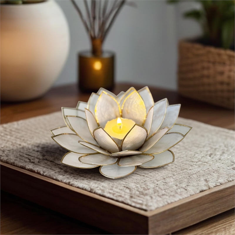 Bowery Hill Handcrafted Moonshadow Capiz Shell Tea Light Holder in Natural