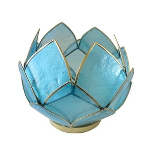 Bowery Hill Handcrafted Blooming Lotus Capiz Shell Tea Light Holder in Blue