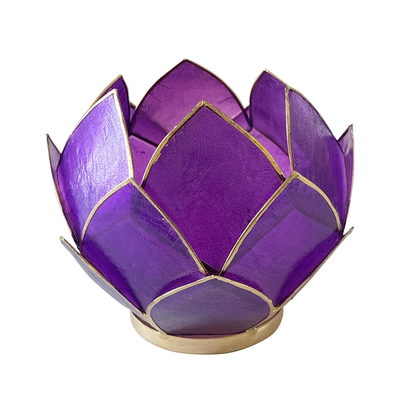 Bowery Hill Handcrafted Blooming Lotus Capiz Shell Tea Light Holder in Purple