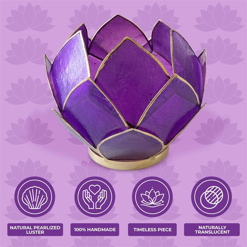 Bowery Hill Handcrafted Blooming Lotus Capiz Shell Tea Light Holder in Purple