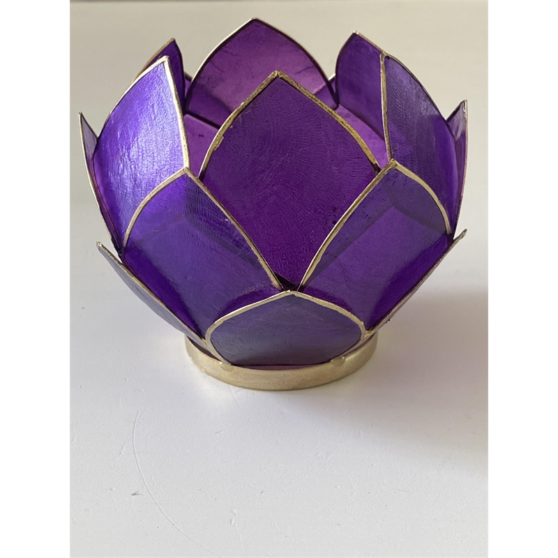 Bowery Hill Handcrafted Blooming Lotus Capiz Shell Tea Light Holder in Purple