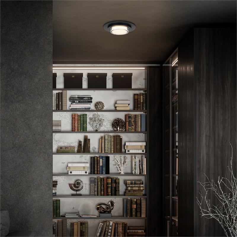 Bowery Hill Round 16-inch Stainless Steel LED Outdoor Flush Mount in Black