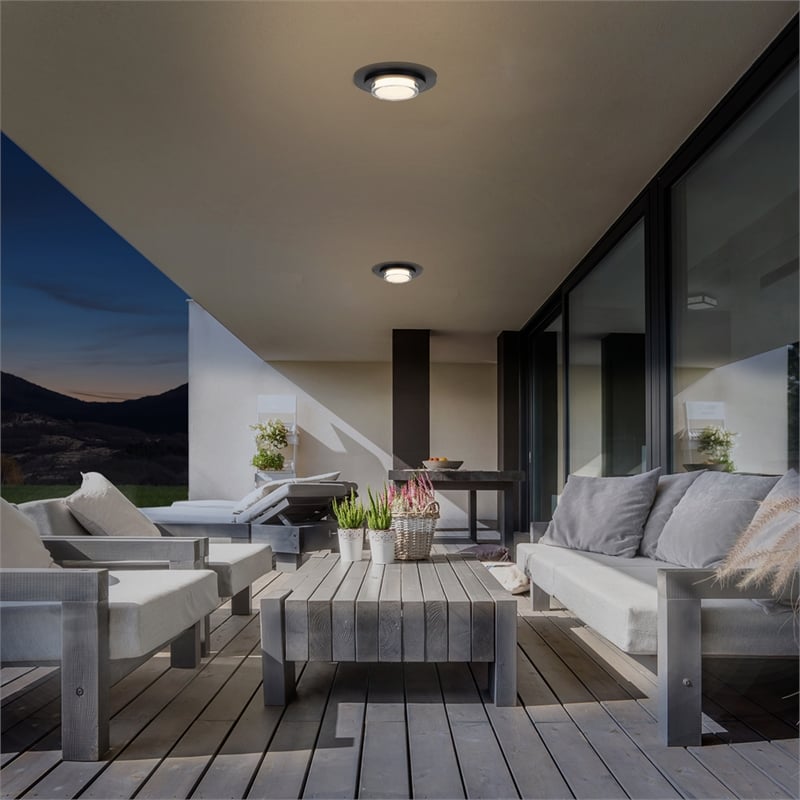 Bowery Hill Round 16-inch Stainless Steel LED Outdoor Flush Mount in Black