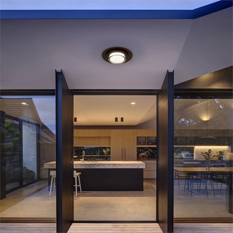 Bowery Hill Round 16-inch Stainless Steel LED Outdoor Flush Mount in Black