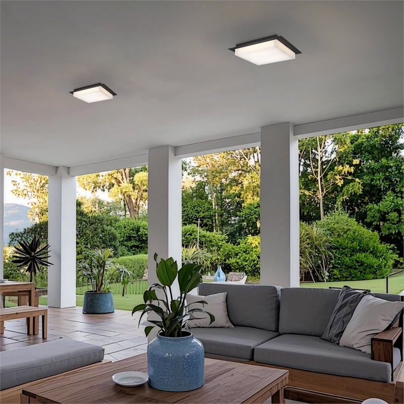 Bowery Hill Modern 14-inch Stainless Steel LED Outdoor Flush Mount in Black