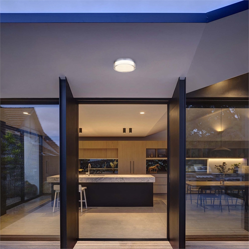 Bowery Hill Modern Stainless Steel 9-inch LED Outdoor Flush Mount in Silver