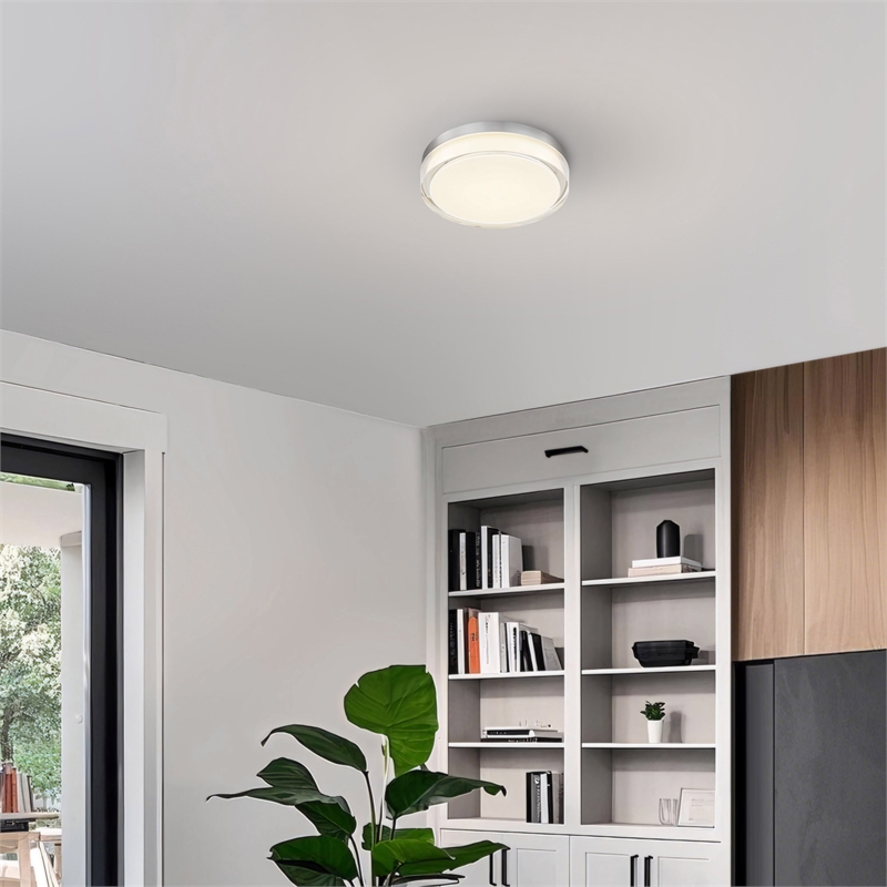 Bowery Hill Modern Stainless Steel 12-inch LED Outdoor Flush Mount in Silver