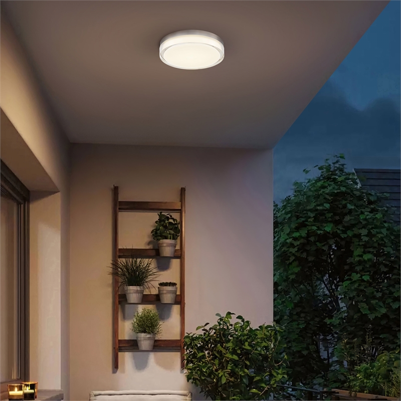 Bowery Hill Modern Stainless Steel 12-inch LED Outdoor Flush Mount in Silver