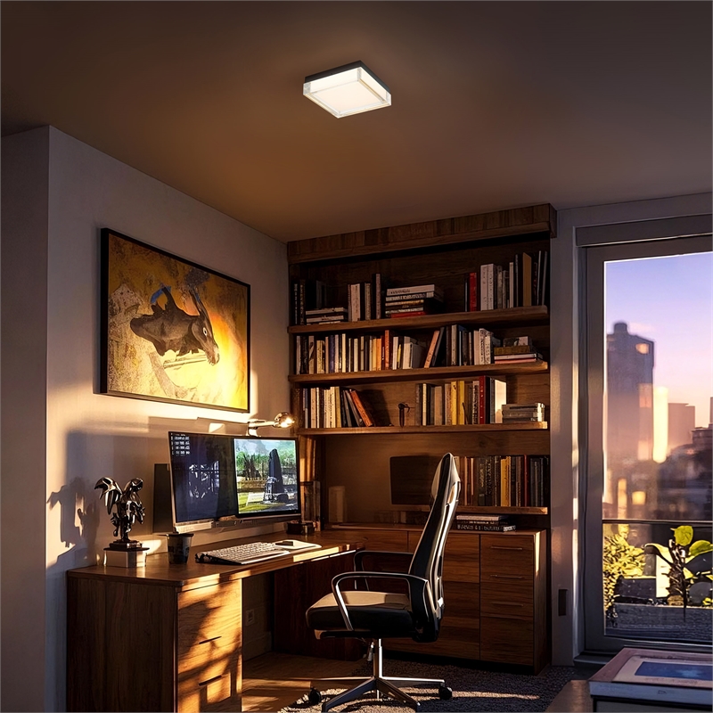 Bowery Hill Modern Stainless Steel 8-inch LED Outdoor Flush Mount in Black