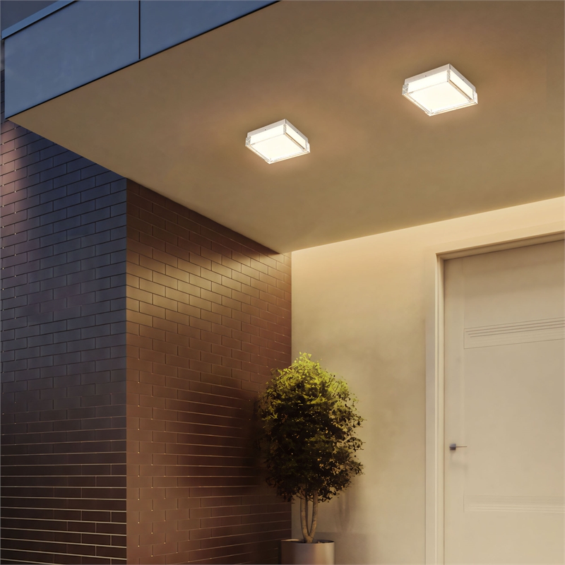 Bowery Hill Modern Stainless Steel 8-inch LED Outdoor Flush Mount in Silver