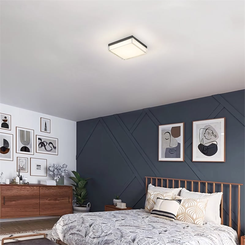 Bowery Hill Modern Stainless Steel 11-inch LED Outdoor Flush Mount in Black