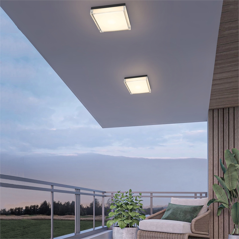 Bowery Hill Modern Stainless Steel 11-inch LED Outdoor Flush Mount in Black