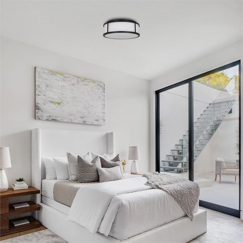 Bowery Hill Modern Stainless Steel 14-inch LED Outdoor Flush Mount in Black