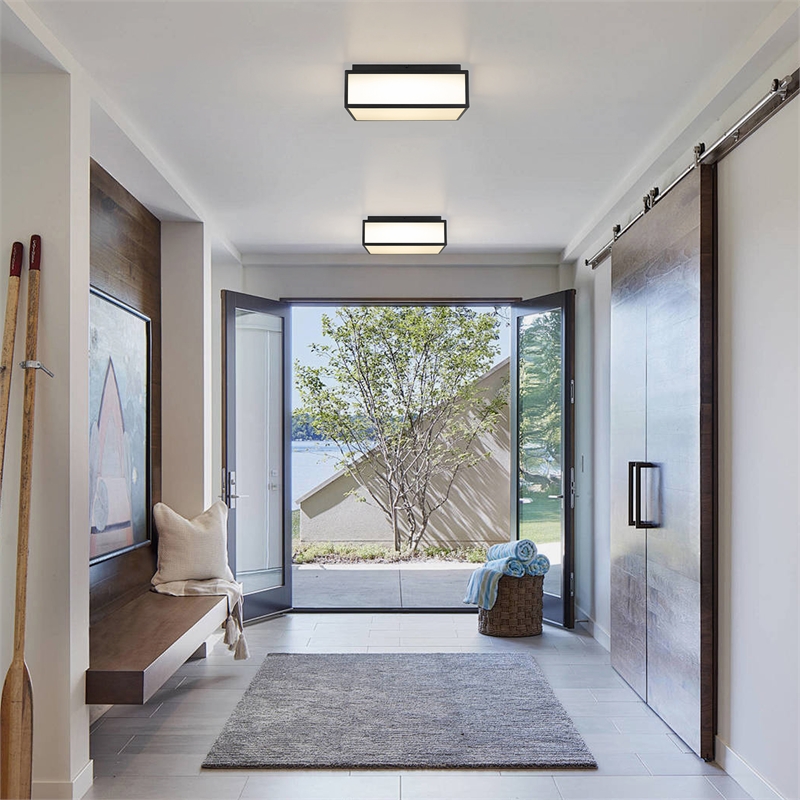 Bowery Hill Modern Stainless Steel 14-inch LED Outdoor Flush Mount in Black