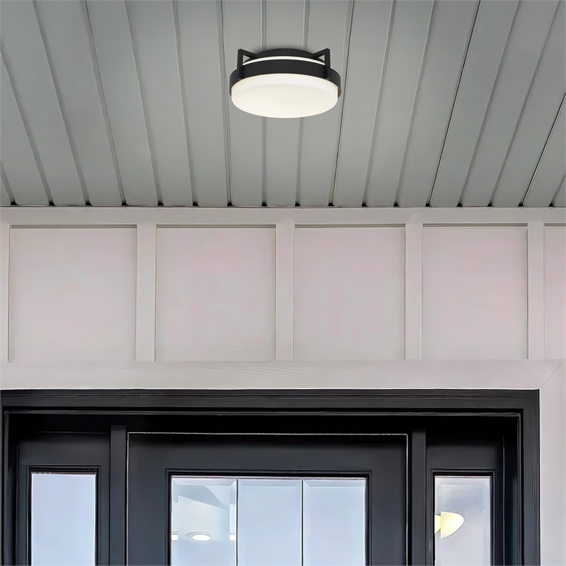 Bowery Hill Modern Aluminum 12-inch LED Outdoor Flush Mount in Black