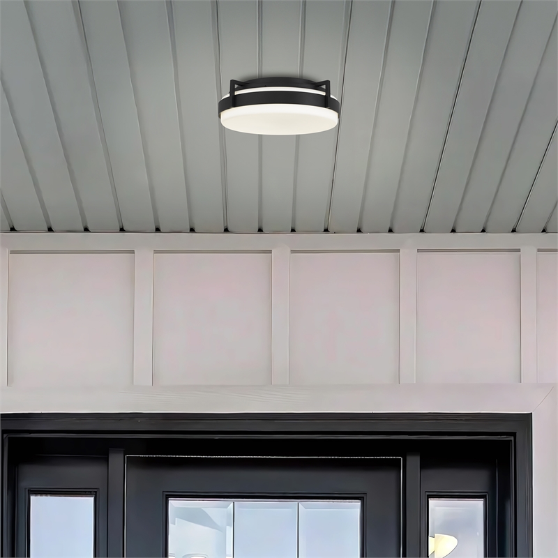 Bowery Hill Modern Aluminum 15-inch LED Outdoor Flush Mount in Black