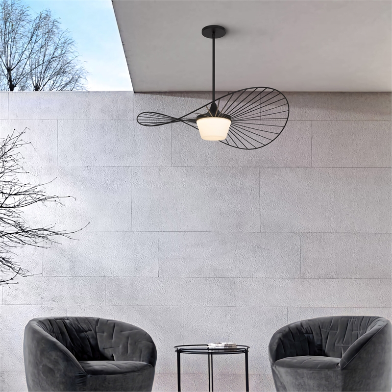 Bowery Hill Modern 34-inch LED Outdoor Steel Pendant in Black