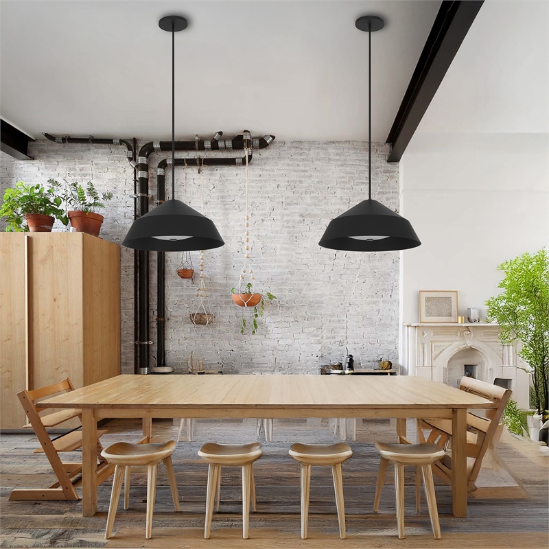 Bowery Hill Modern Aluminum 22-inch LED Outdoor Pendant in Black