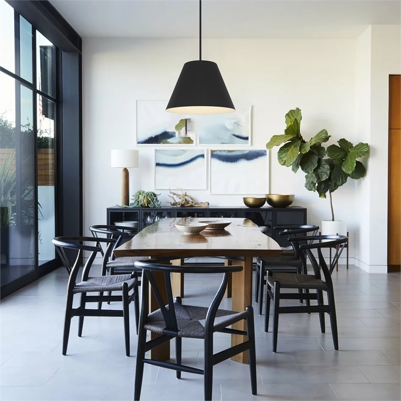 Bowery Hill Modern Aluminum 16-inch LED Outdoor Pendant in Black