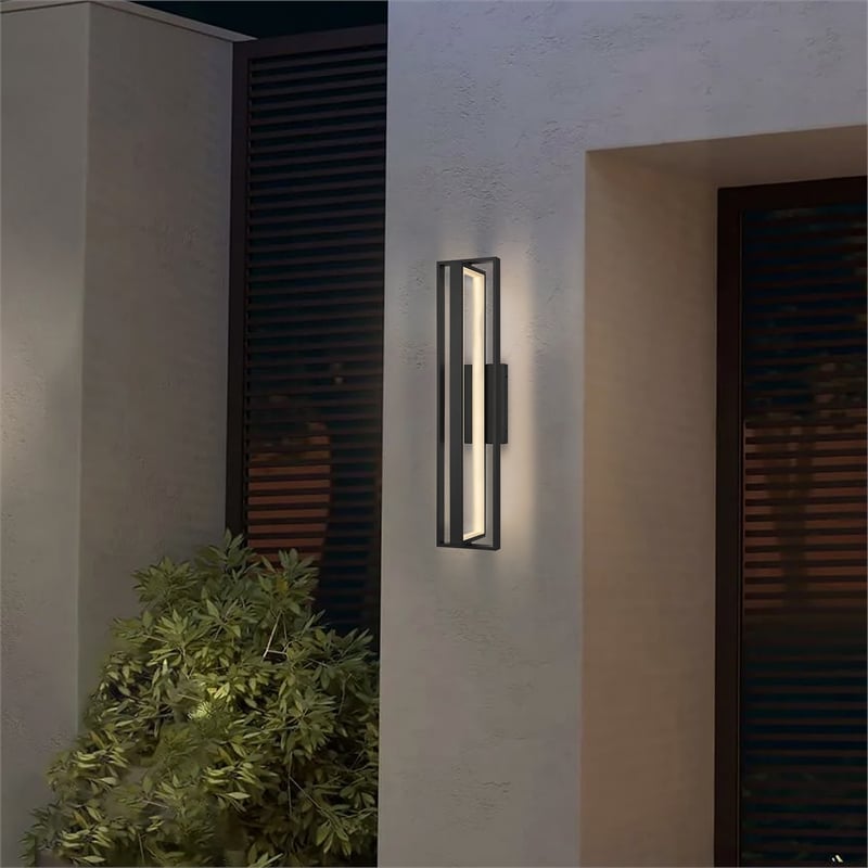 Bowery Hill Modern Aluminum In & Out LED Outdoor Wall Light in Black