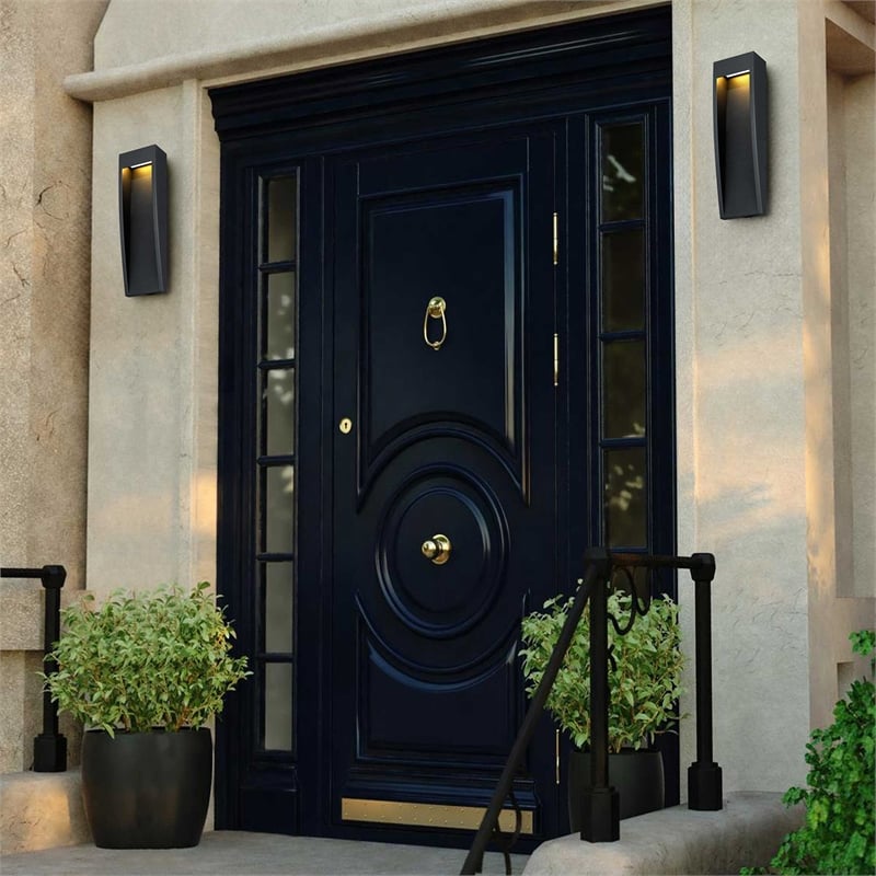 Bowery Hill Modern 16-inch Stainless Steel LED Outdoor Wall Light Black