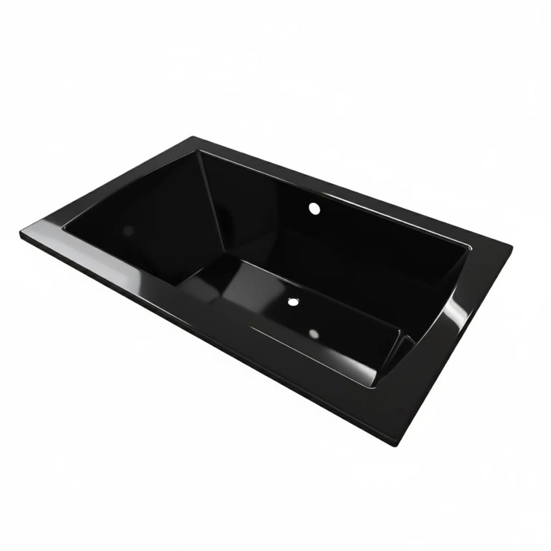 Bowery Hill 66x42 Rectangular Acrylic Drop-In Bath Tub w/ Center Drain in Black