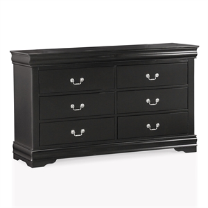 Bowery Hill Transitional Solid Wood 6-Drawer Dresser in Black