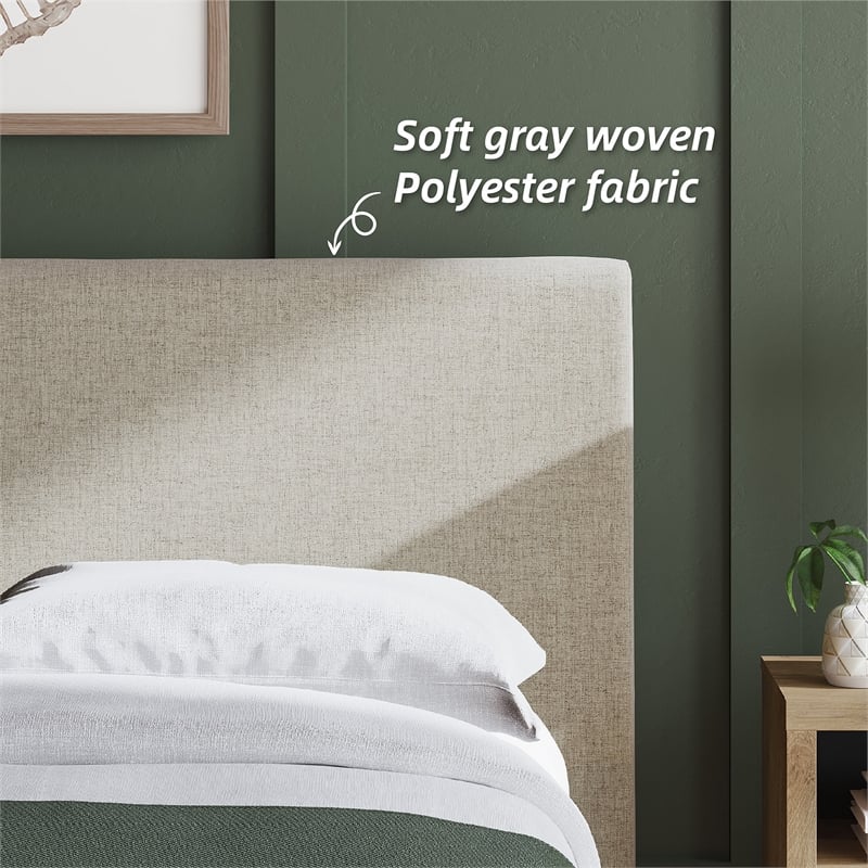 Bowery Hill Beige Queen Polyester Upholstered Bed with Roll Slats