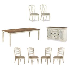 Bowery Hill Dining 8-Pc Ste of Extendable Table, Server, & 6 Chairs in White & Brown