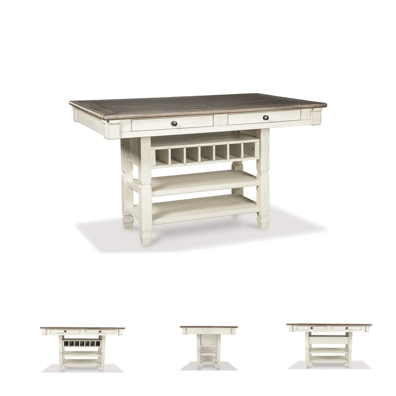 Bowery Hill 6-Piece Counter Height Dining Set in Antique White & Weathered Oak