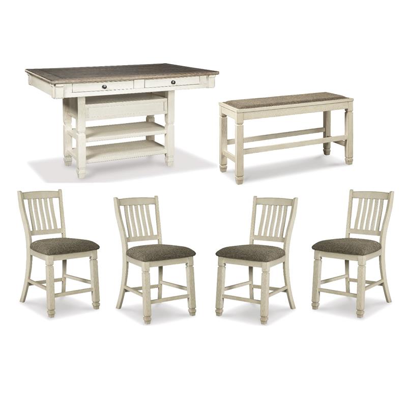 Bowery Hill 6-Piece Counter Height Dining Set in Antique White & Weathered Oak