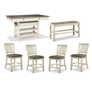 Bowery Hill 6-Piece Counter Height Dining Set in Antique White & Weathered Oak