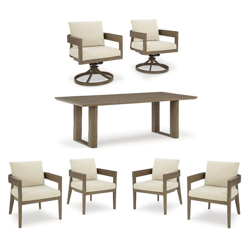 Bowery Hill Outdoor Dining Set of Table & 6 Chairs in Dark Brown Wood-Look Finish