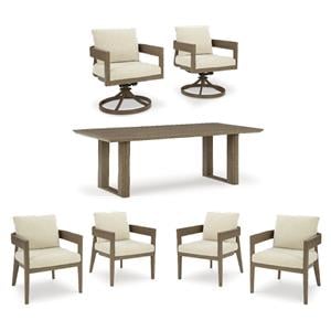 Bowery Hill Outdoor Dining Set of Table & 6 Chairs in Dark Brown Wood-Look Finish