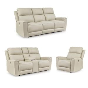 Bowery Hill 3-Piece Beige Power Reclining Set of Sofa, Loveseat, & Recliner