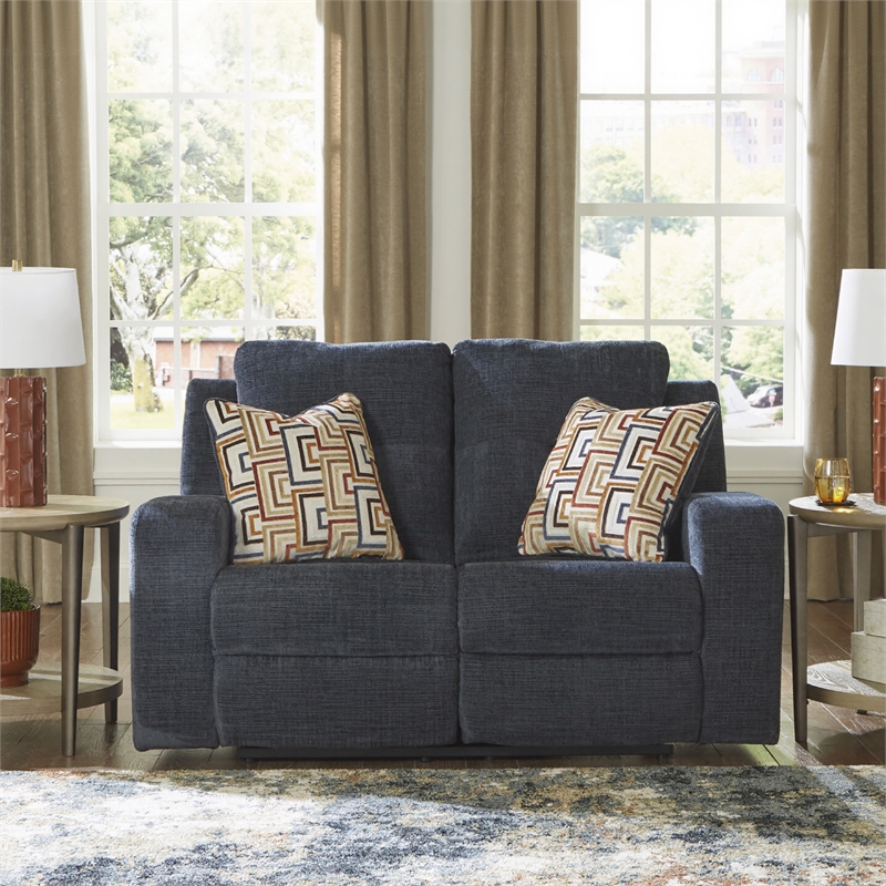 Bowery Hill Reclining Sofa, Loveseat, and Recliner Set – Blue Polyester Upholstered
