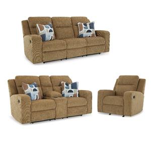 Bowery Hill Reclining Honey and Brown Upholstered Living Room Sofa Set