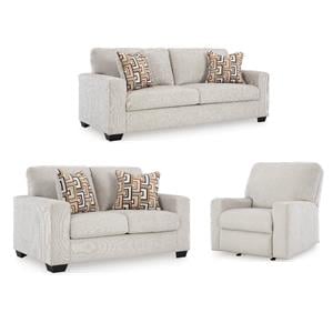 Bowery Hill Living Room Set of Recliner, Loveseat, & Sofa in Stone Polyester Upholstered