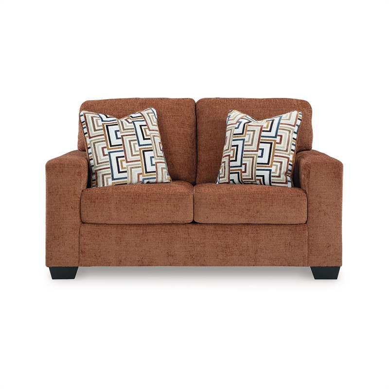 Bowery Hill Living Room Set of Recliner, Loveseat, & Sofa in Burnt Orange Polyester Upholstered