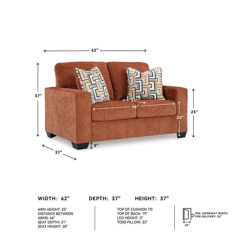 Bowery Hill Living Room Set of Recliner, Loveseat, & Sofa in Burnt Orange Polyester Upholstered