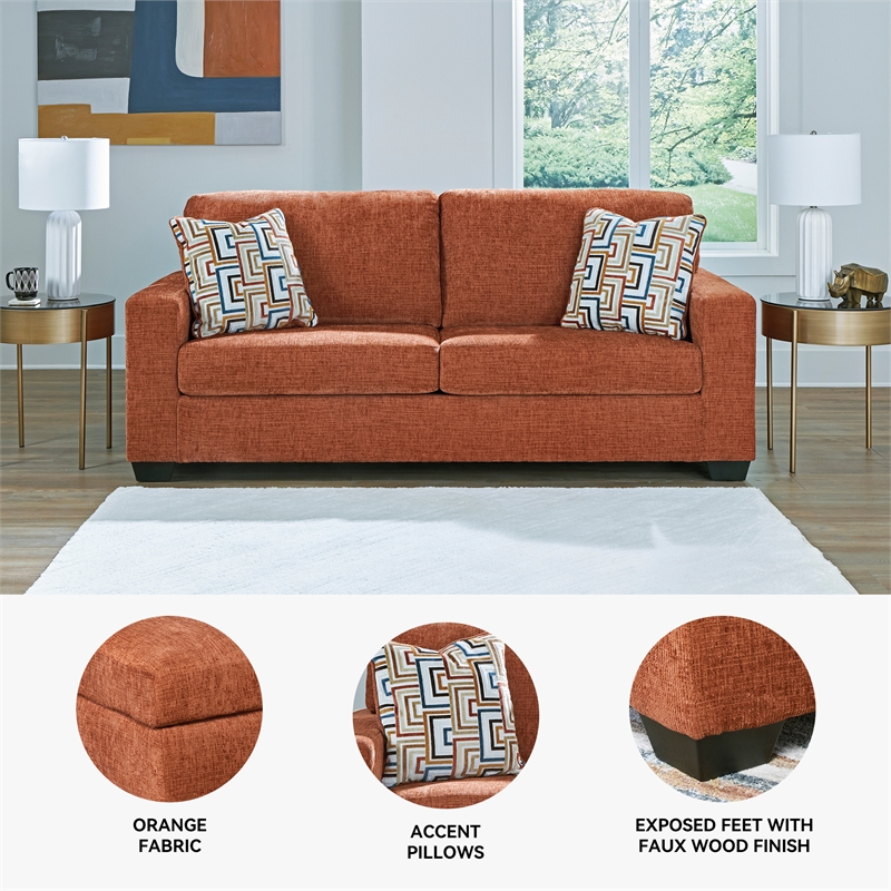 Bowery Hill Living Room Set of Recliner, Loveseat, & Sofa in Burnt Orange Polyester Upholstered