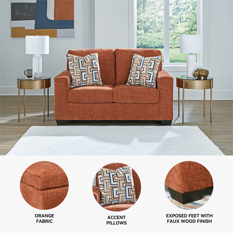 Bowery Hill Living Room Set of Recliner, Loveseat, & Sofa in Burnt Orange Polyester Upholstered