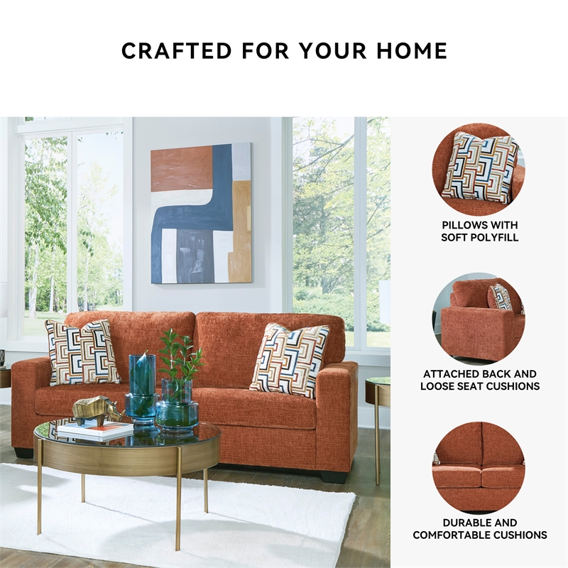 Bowery Hill Living Room Set of Recliner, Loveseat, & Sofa in Burnt Orange Polyester Upholstered