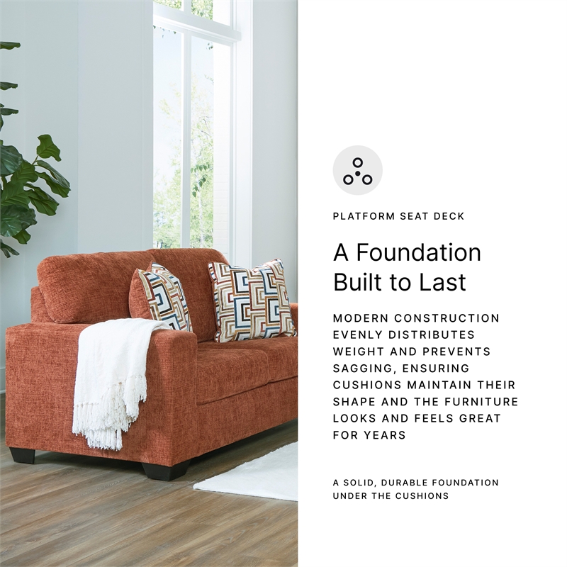 Bowery Hill Living Room Set of Recliner, Loveseat, & Sofa in Burnt Orange Polyester Upholstered