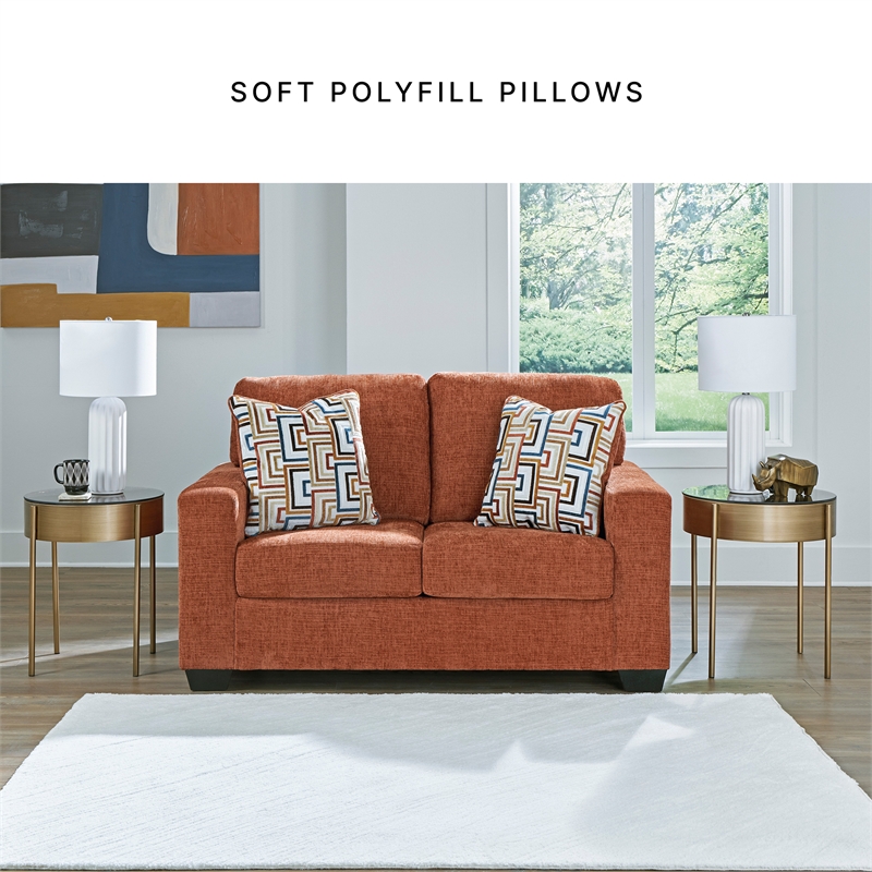 Bowery Hill Living Room Set of Recliner, Loveseat, & Sofa in Burnt Orange Polyester Upholstered