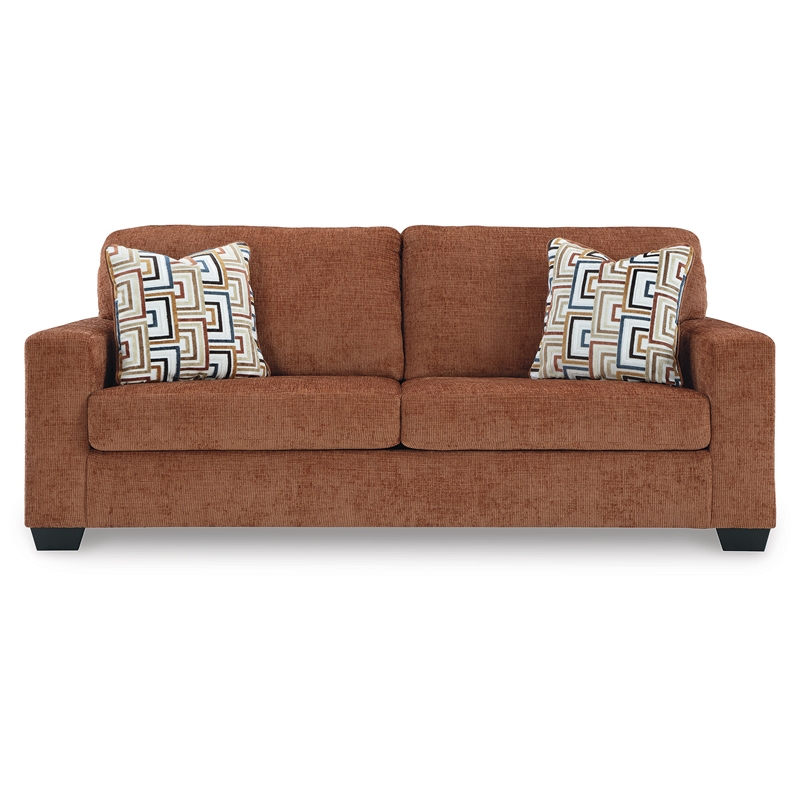 Bowery Hill Living Room Set of Recliner, Loveseat, & Sofa in Burnt Orange Polyester Upholstered