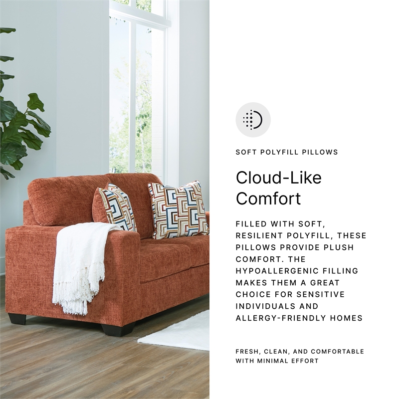 Bowery Hill Living Room Set of Recliner, Loveseat, & Sofa in Burnt Orange Polyester Upholstered