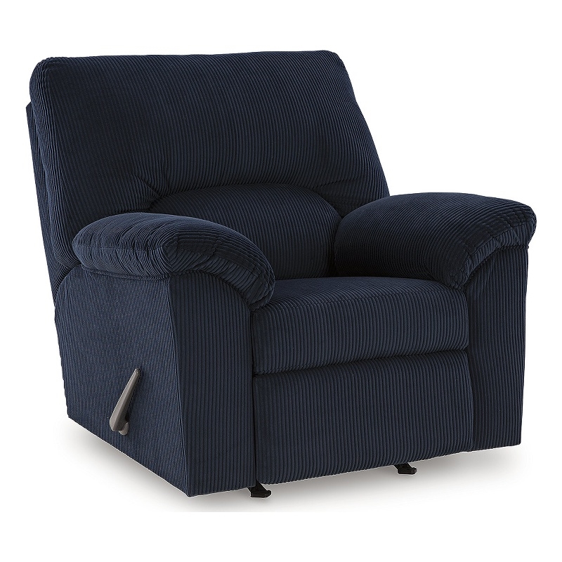 Bowery Hill Navy Living Room Set of Recliner, Loveseat, & Sofa in Polyester Upholstered