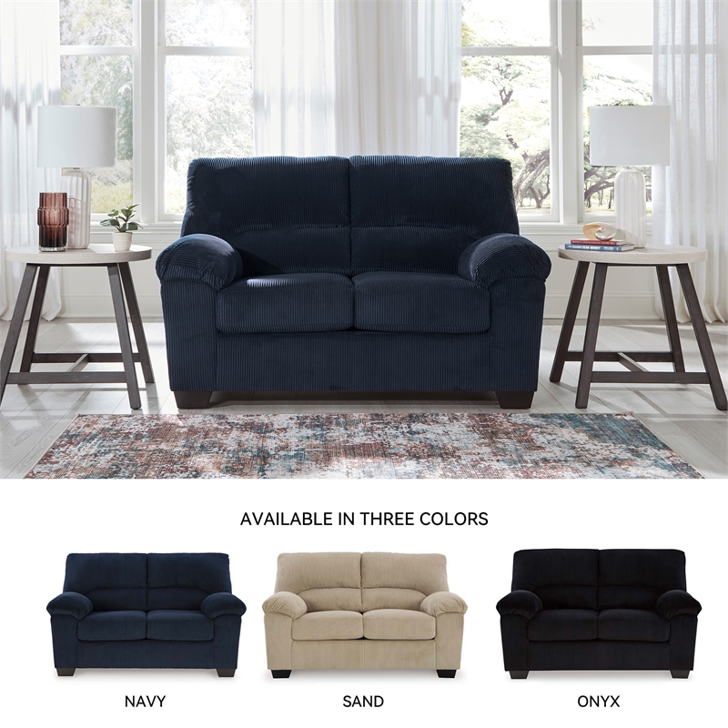 Bowery Hill Navy Living Room Set of Recliner, Loveseat, & Sofa in Polyester Upholstered