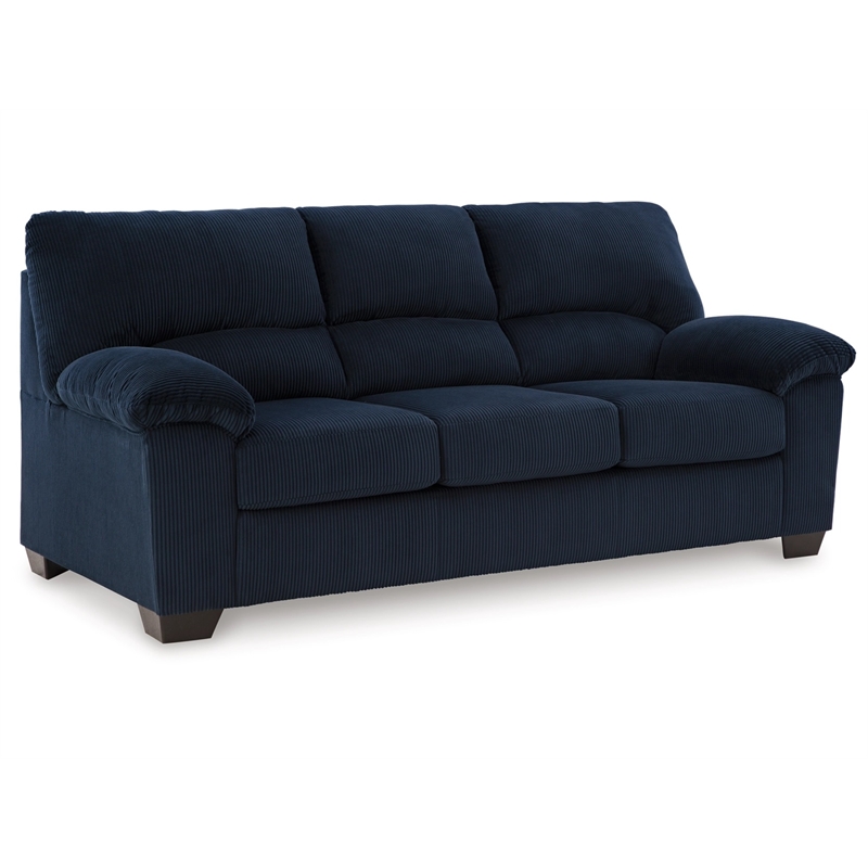 Bowery Hill Navy Living Room Set of Recliner, Loveseat, & Sofa in Polyester Upholstered
